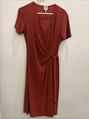 Anne Klein Rust-Red Wrap Midi Dress